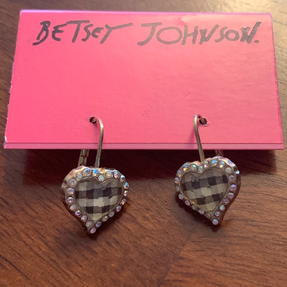 Betsey Johnson Checkered Heart Earrings